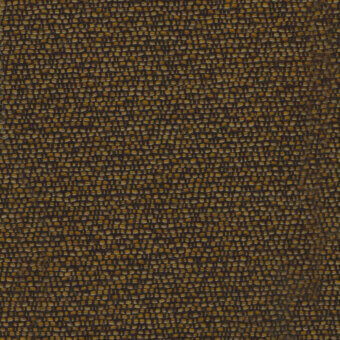 Woven fabric sample, charcoal brown and mustard yellow, irregular speckled texture with visible knots and matte finish, label reads “turri”.